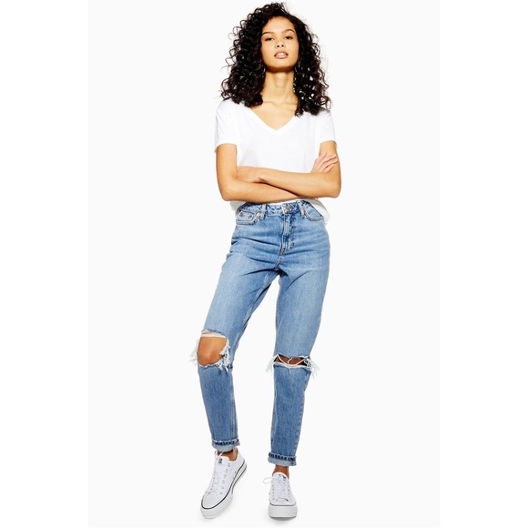 Topshop Distressed High Rise Mom Jean - Picture 4 of 10